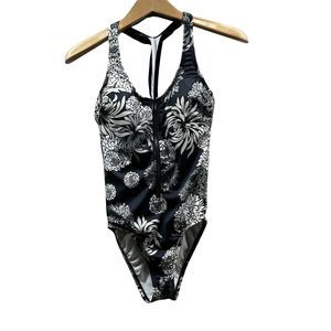 JOY LAB Womens Size S Floral Racerback  Front Zip Spandex Swimsuit